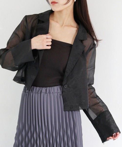 cheriella（シェリエラ）の「【cheriella】WEB限定袖スリットオーガンジージャケット（テーラードジャケット・レディース・アイボリー/ブラック・M）」の13枚目の写真
