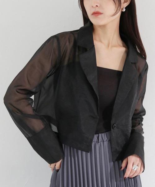 cheriella（シェリエラ）の「【cheriella】WEB限定袖スリットオーガンジージャケット（テーラードジャケット・レディース・アイボリー/ブラック・M）」の12枚目の写真