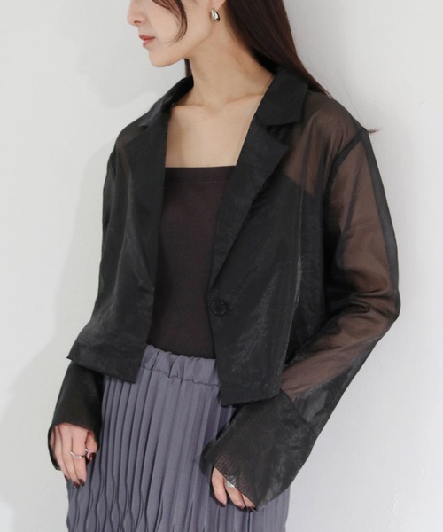 cheriella（シェリエラ）の「【cheriella】WEB限定袖スリットオーガンジージャケット（テーラードジャケット・レディース・アイボリー/ブラック・M）」の16枚目の写真