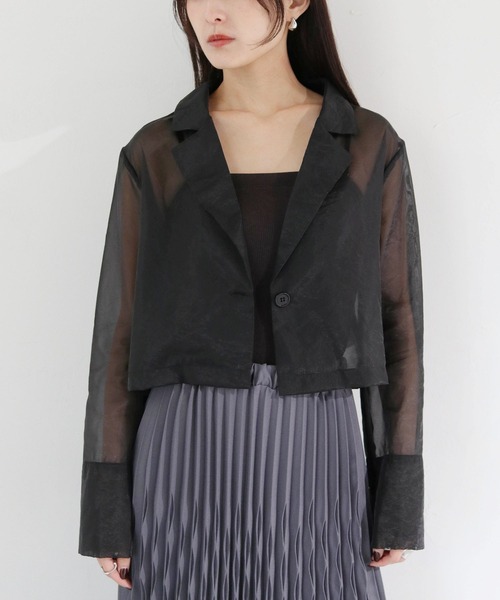 cheriella（シェリエラ）の「【cheriella】WEB限定袖スリットオーガンジージャケット（テーラードジャケット・レディース・アイボリー/ブラック・M）」の14枚目の写真