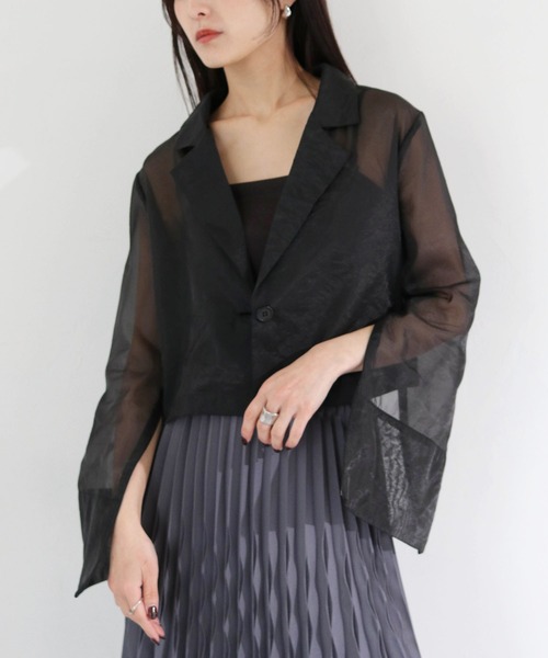 cheriella（シェリエラ）の「【cheriella】WEB限定袖スリットオーガンジージャケット（テーラードジャケット・レディース・アイボリー/ブラック・M）」の22枚目の写真