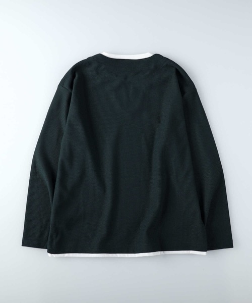 PLUS ONE（プラスワン）の「【PLUS ONE】長袖フェイクレイヤードクロスジャガードキーネック（Tシャツ/カットソー・メンズ・ダークグレー/ライトグレー/グリーン・S/M/L/XL）」の7枚目の写真
