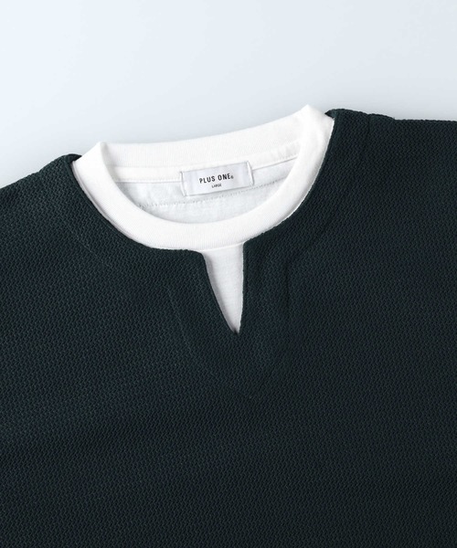 PLUS ONE（プラスワン）の「【PLUS ONE】長袖フェイクレイヤードクロスジャガードキーネック（Tシャツ/カットソー・メンズ・ダークグレー/ライトグレー/グリーン・S/M/L/XL）」の6枚目の写真