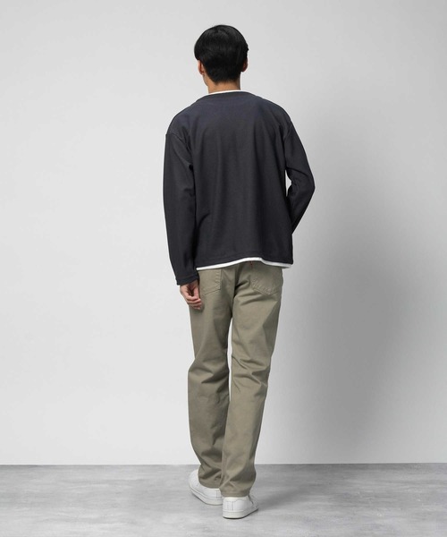 PLUS ONE（プラスワン）の「【PLUS ONE】長袖フェイクレイヤードクロスジャガードキーネック（Tシャツ/カットソー・メンズ・ダークグレー/ライトグレー/グリーン・S/M/L/XL）」の13枚目の写真