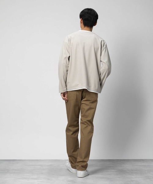 PLUS ONE（プラスワン）の「【PLUS ONE】長袖フェイクレイヤードクロスジャガードキーネック（Tシャツ/カットソー・メンズ・ダークグレー/ライトグレー/グリーン・S/M/L/XL）」の9枚目の写真