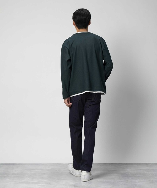 PLUS ONE（プラスワン）の「【PLUS ONE】長袖フェイクレイヤードクロスジャガードキーネック（Tシャツ/カットソー・メンズ・ダークグレー/ライトグレー/グリーン・S/M/L/XL）」の15枚目の写真