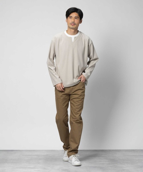 PLUS ONE（プラスワン）の「【PLUS ONE】長袖フェイクレイヤードクロスジャガードキーネック（Tシャツ/カットソー・メンズ・ダークグレー/ライトグレー/グリーン・S/M/L/XL）」の8枚目の写真