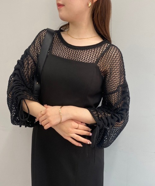 one after another NICE CLAUP(ワンアフターアナザーナイスクラップ)の「メッシュニットトップス【ZOZO限定商品】(Tシャツ/カットソー・レディース・ブラック/グレイッシュベージュ/ナチュラル・FREE)」の2枚目の写真