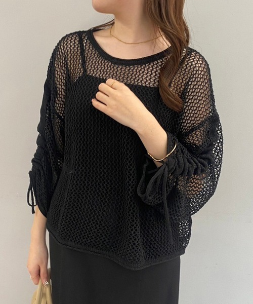 one after another NICE CLAUP(ワンアフターアナザーナイスクラップ)の「メッシュニットトップス【ZOZO限定商品】(Tシャツ/カットソー・レディース・ブラック/グレイッシュベージュ/ナチュラル・FREE)」の21枚目の写真