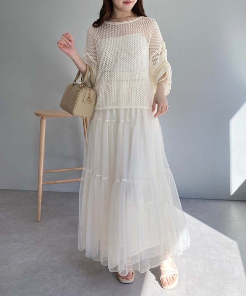 one after another NICE CLAUP(ワンアフターアナザーナイスクラップ)の「メッシュニットトップス【ZOZO限定商品】(Tシャツ/カットソー・レディース・ブラック/グレイッシュベージュ/ナチュラル・FREE)」の4枚目の写真