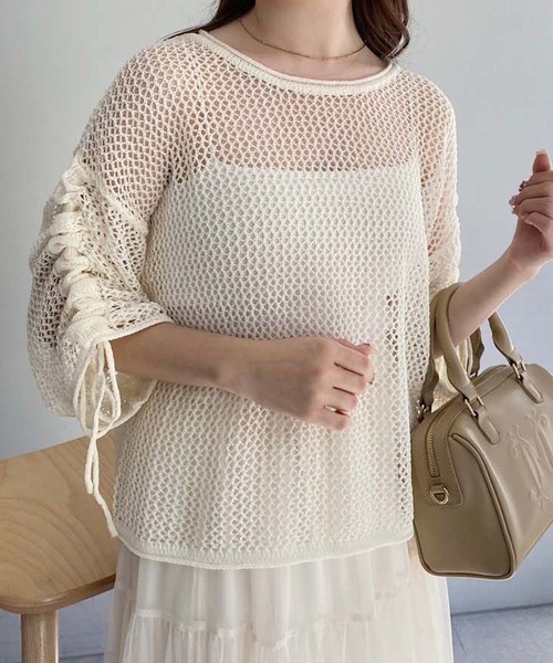 one after another NICE CLAUP(ワンアフターアナザーナイスクラップ)の「メッシュニットトップス【ZOZO限定商品】(Tシャツ/カットソー・レディース・ブラック/グレイッシュベージュ/ナチュラル・FREE)」の5枚目の写真