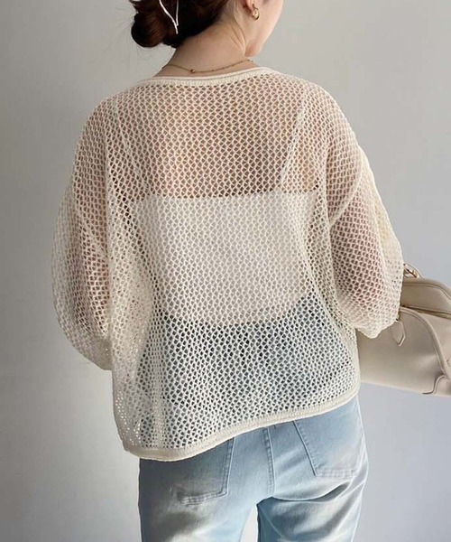 one after another NICE CLAUP(ワンアフターアナザーナイスクラップ)の「メッシュニットトップス【ZOZO限定商品】(Tシャツ/カットソー・レディース・ブラック/グレイッシュベージュ/ナチュラル・FREE)」の9枚目の写真