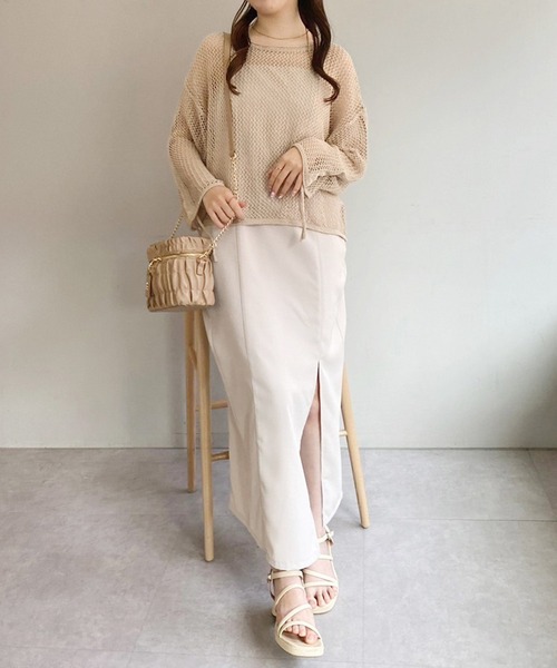 one after another NICE CLAUP(ワンアフターアナザーナイスクラップ)の「メッシュニットトップス【ZOZO限定商品】(Tシャツ/カットソー・レディース・ブラック/グレイッシュベージュ/ナチュラル・FREE)」の10枚目の写真
