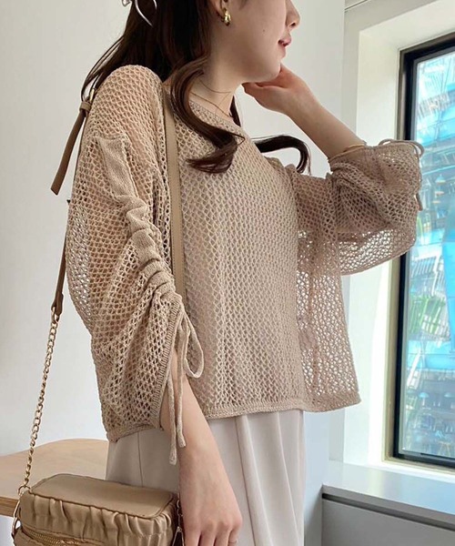 one after another NICE CLAUP(ワンアフターアナザーナイスクラップ)の「メッシュニットトップス【ZOZO限定商品】(Tシャツ/カットソー・レディース・ブラック/グレイッシュベージュ/ナチュラル・FREE)」の11枚目の写真