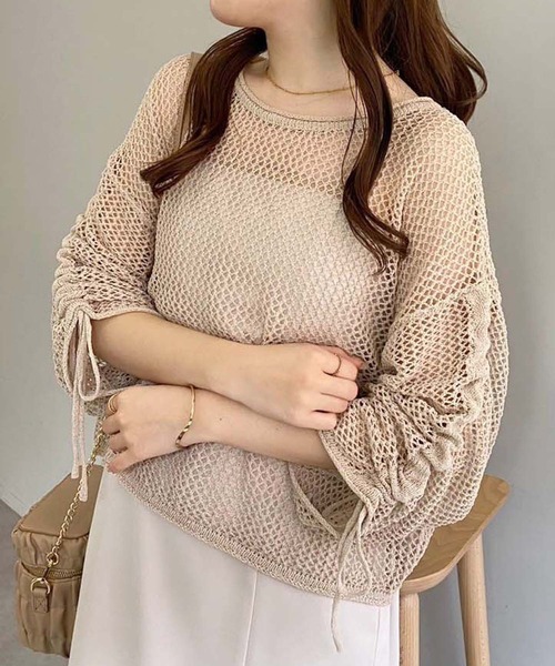 one after another NICE CLAUP(ワンアフターアナザーナイスクラップ)の「メッシュニットトップス【ZOZO限定商品】(Tシャツ/カットソー・レディース・ブラック/グレイッシュベージュ/ナチュラル・FREE)」の12枚目の写真