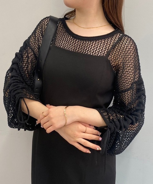 one after another NICE CLAUP(ワンアフターアナザーナイスクラップ)の「メッシュニットトップス【ZOZO限定商品】(Tシャツ/カットソー・レディース・ブラック/グレイッシュベージュ/ナチュラル・FREE)」の18枚目の写真