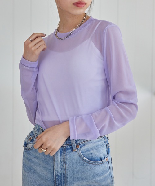 MAISON BREEZE reveur(メゾンブリーズレヴール)の「【MAISON BREEZE】Tulle sheer tops crew neck チュールシアートップス(Tシャツ/カットソー・レディース・パープル/ホワイト/グリーン/ブラック/グレー/レッド/ブラウン・FREE)」の6枚目の写真