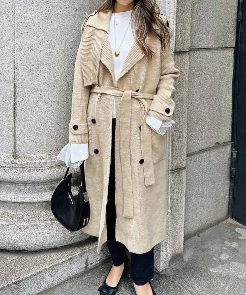 esutoreja（エストレジャ）の「ロングニットカーディガン（カーディガン/ボレロ・レディース・ブラック/ベージュ・FREE）」の2枚目の写真