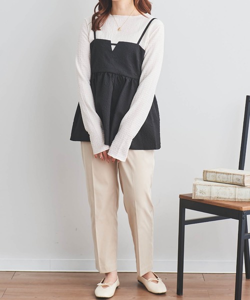 新品 アイボリー リボン ビジュー ペプラム キャミ ビスチェ M me eme moment+ キャミソール 前後2WAYエンボスふくれフラワー