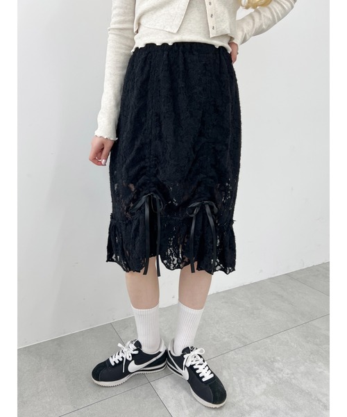 WC(ダブル シー)の「リボンドロストレースミドルスカート《長さ調節可能》(スカート・レディース・アイボリー/ブラック・FREE)」の15枚目の写真