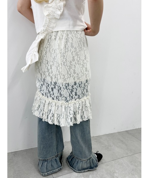 WC(ダブル シー)の「リボンドロストレースミドルスカート《長さ調節可能》(スカート・レディース・アイボリー/ブラック・FREE)」の5枚目の写真