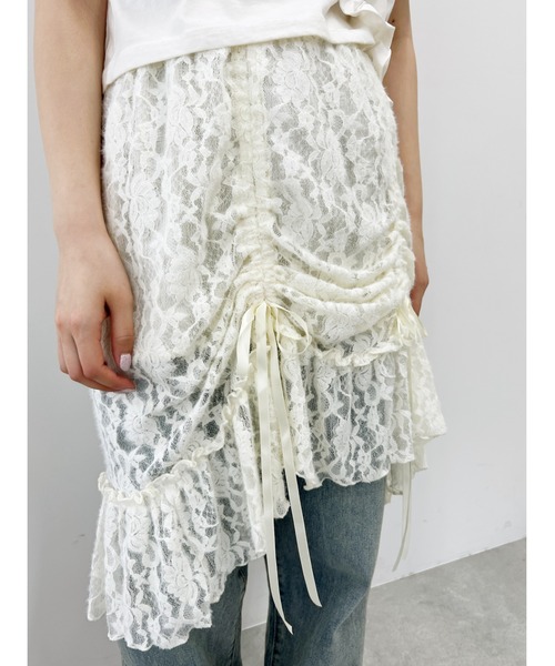 WC(ダブル シー)の「リボンドロストレースミドルスカート《長さ調節可能》(スカート・レディース・アイボリー/ブラック・FREE)」の6枚目の写真