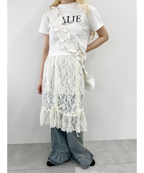 WC(ダブル シー)の「リボンドロストレースミドルスカート《長さ調節可能》(スカート・レディース・アイボリー/ブラック・FREE)」の9枚目の写真