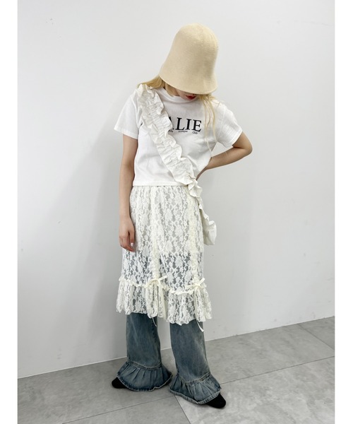 WC(ダブル シー)の「リボンドロストレースミドルスカート《長さ調節可能》(スカート・レディース・アイボリー/ブラック・FREE)」の10枚目の写真
