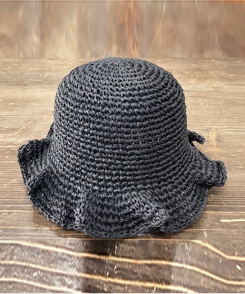 UP START(アップスタート)の「【Strawberry Vally】手編みフリルペーパーハット 大人カジュアル(ハット・レディース・ブラック/キナリ/ベージュ・FREE)」の1枚目の写真