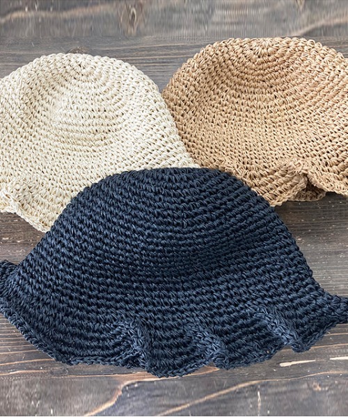 UP START(アップスタート)の「【Strawberry Vally】手編みフリルペーパーハット 大人カジュアル(ハット・レディース・ブラック/キナリ/ベージュ・FREE)」の5枚目の写真