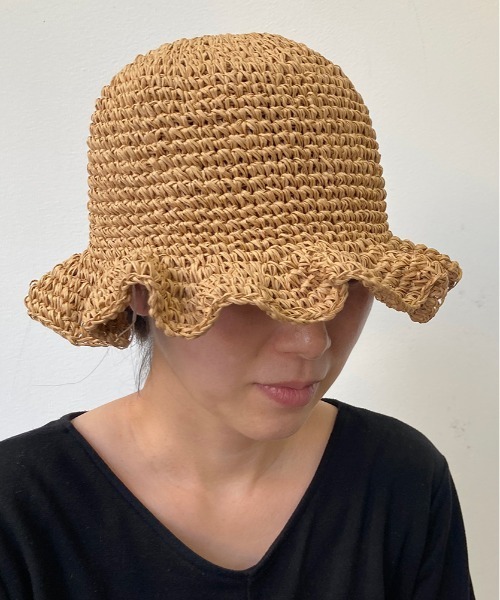 UP START(アップスタート)の「【Strawberry Vally】手編みフリルペーパーハット 大人カジュアル(ハット・レディース・ブラック/キナリ/ベージュ・FREE)」の4枚目の写真