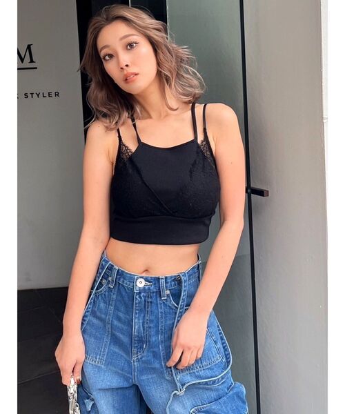 GYDA（ジェイダ）の「レースレイヤービスチェ（キャミソール・レディース・オフホワイト/ブラック・FREE）」の19枚目の写真