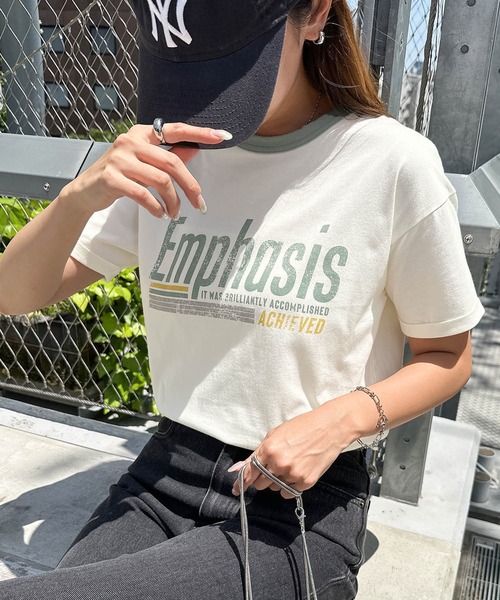 andme(アンドミー)の「アソートロゴプリント半袖リンガーTシャツ(Tシャツ/カットソー・レディース・ネイビー系/チャコールグレー/グリーン系/ネイビー・M)」の3枚目の写真