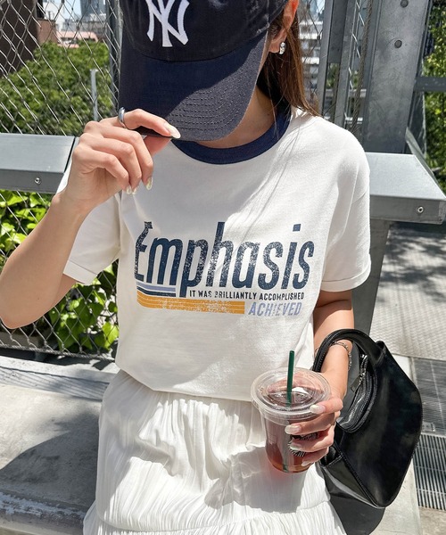 andme(アンドミー)の「アソートロゴプリント半袖リンガーTシャツ(Tシャツ/カットソー・レディース・ネイビー系/チャコールグレー/グリーン系/ネイビー・M)」の4枚目の写真