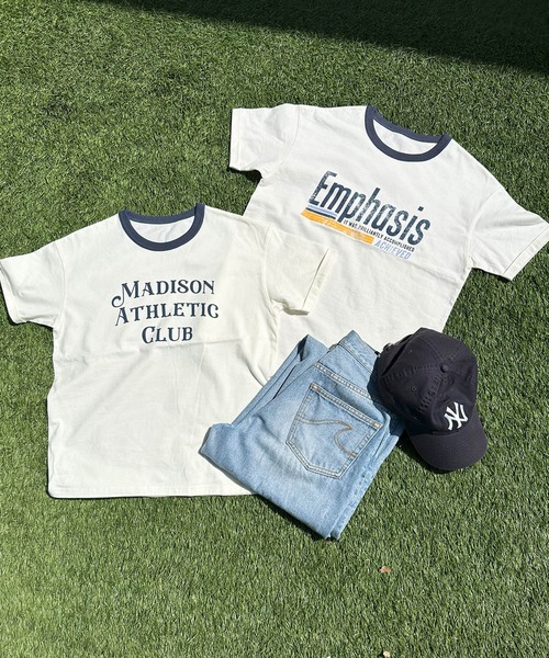 andme(アンドミー)の「アソートロゴプリント半袖リンガーTシャツ(Tシャツ/カットソー・レディース・ネイビー系/チャコールグレー/グリーン系/ネイビー・M)」の5枚目の写真