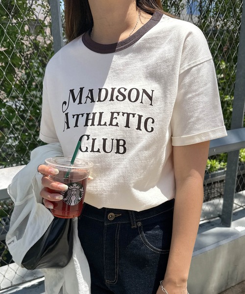 andme(アンドミー)の「アソートロゴプリント半袖リンガーTシャツ(Tシャツ/カットソー・レディース・ネイビー系/チャコールグレー/グリーン系/ネイビー・M)」の6枚目の写真