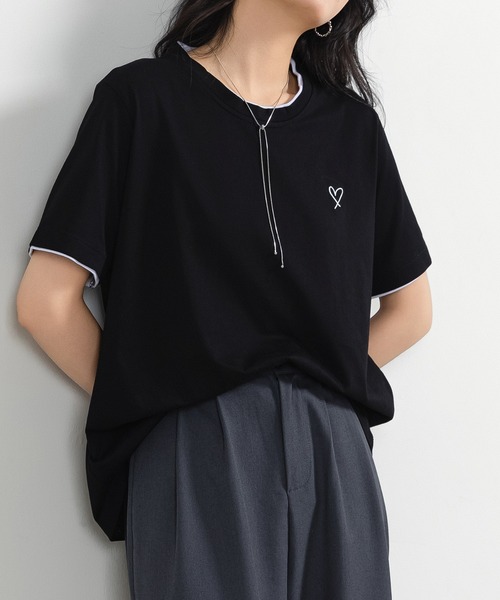 DAY CLOSET（デイ クローゼット）の「レディース 半袖レイヤード風ワンポイントハートロゴTシャツ（Tシャツ/カットソー・レディース・ブラック/ホワイト/チャコールグレー/杢グレー・FREE）」の22枚目の写真