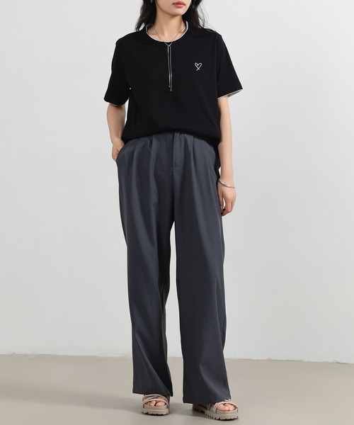 DAY CLOSET（デイ クローゼット）の「レディース 半袖レイヤード風ワンポイントハートロゴTシャツ（Tシャツ/カットソー・レディース・ブラック/ホワイト/チャコールグレー/杢グレー・FREE）」の19枚目の写真