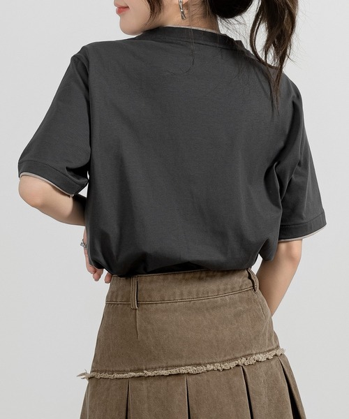 DAY CLOSET（デイ クローゼット）の「レディース 半袖レイヤード風ワンポイントハートロゴTシャツ（Tシャツ/カットソー・レディース・ブラック/ホワイト/チャコールグレー/杢グレー・FREE）」の13枚目の写真