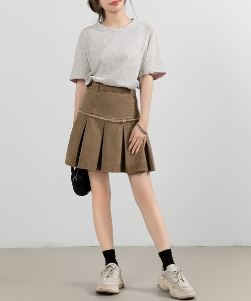 DAY CLOSET（デイ クローゼット）の「レディース 半袖レイヤード風ワンポイントハートロゴTシャツ（Tシャツ/カットソー・レディース・ブラック/ホワイト/チャコールグレー/杢グレー・FREE）」の9枚目の写真