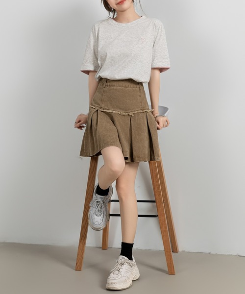 DAY CLOSET（デイ クローゼット）の「レディース 半袖レイヤード風ワンポイントハートロゴTシャツ（Tシャツ/カットソー・レディース・ブラック/ホワイト/チャコールグレー/杢グレー・FREE）」の8枚目の写真