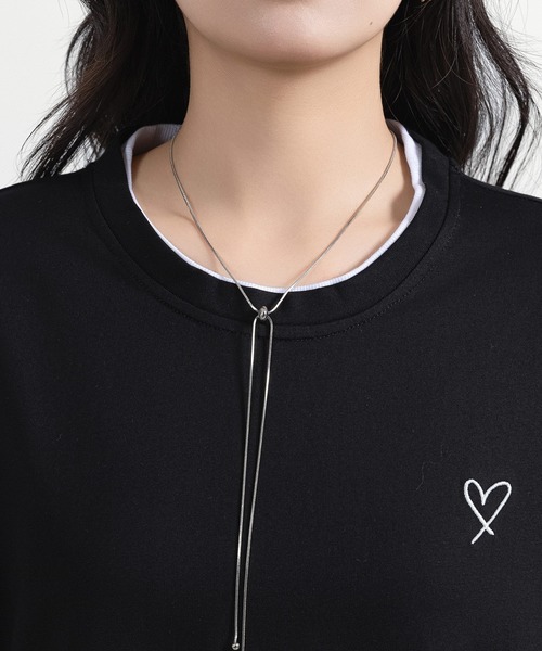 DAY CLOSET（デイ クローゼット）の「レディース 半袖レイヤード風ワンポイントハートロゴTシャツ（Tシャツ/カットソー・レディース・ブラック/ホワイト/チャコールグレー/杢グレー・FREE）」の6枚目の写真