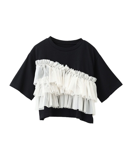 【新品】アルページュストーリー　チュールフリルTシャツ セール】ティアードチュールフリルクロップドTシャツ（Tシャツ