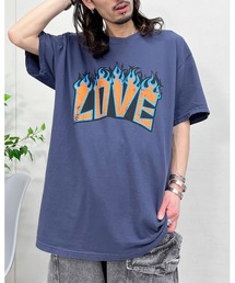【MODISH GAZE】LOVEロゴプリント ピグメント加工 ビッグシルエットTシャツ (CP)