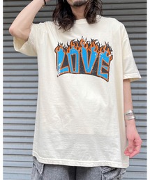 【MODISH GAZE】LOVEロゴプリント ピグメント加工 ビッグシルエットTシャツ (CP)