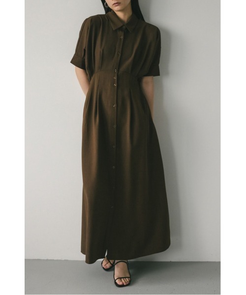 STYLEMIXER(スタイルミキサー)の「タックスリーブシャツワンピース(ワンピース・レディース・ブラウン/ベージュ/ミント・SMALL/MEDIUM)」の2枚目の写真