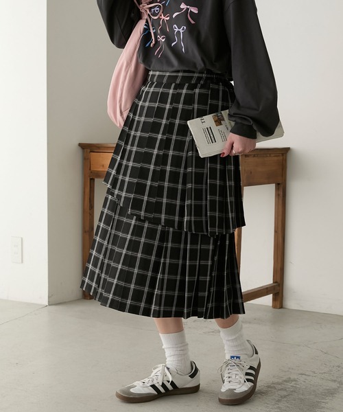 BONLECILL(ボンルシール)の「アソート柄ティアードプリーツミディスカート(スカート・レディース・モカ/グレー系/チャコールグレー/ブラック系・FREE)」の5枚目の写真