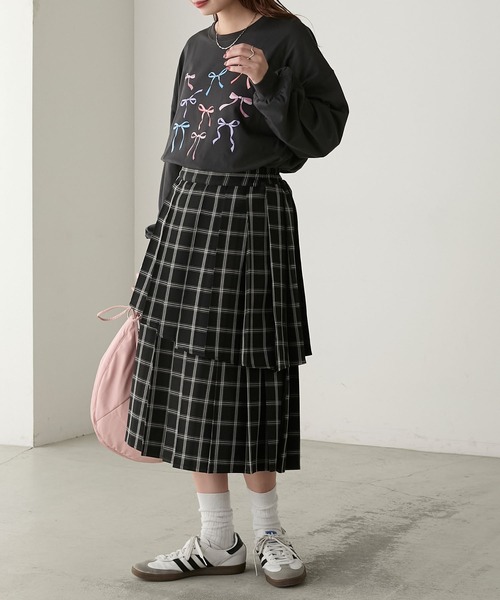 BONLECILL(ボンルシール)の「アソート柄ティアードプリーツミディスカート(スカート・レディース・モカ/グレー系/チャコールグレー/ブラック系・FREE)」の9枚目の写真