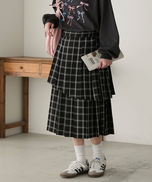 アソート柄ティアードプリーツミディスカート（スカート）｜BONLECILL