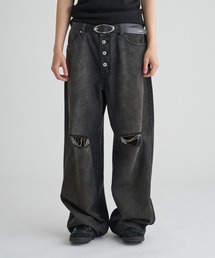 WISH FOR EVER | WIDE LOOSE DAMAGE MUD DENIM/ワイドルーズダメージマッドデニム(デニムパンツ)